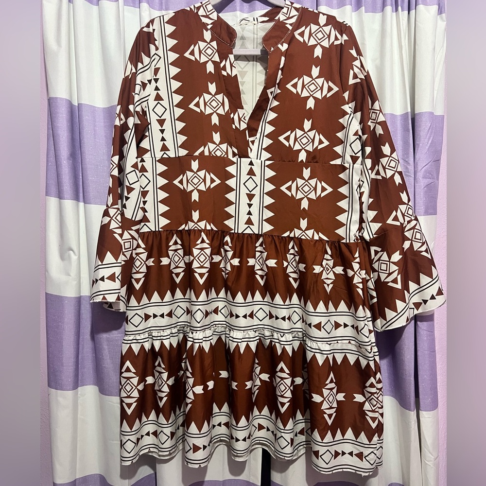 SundayUp Elegant Long Sleeve Geometric Dress Large